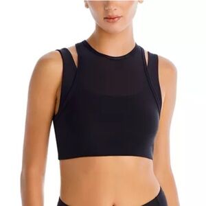 AQUA Athletic Mesh Cut Out Bra in Black Size XL